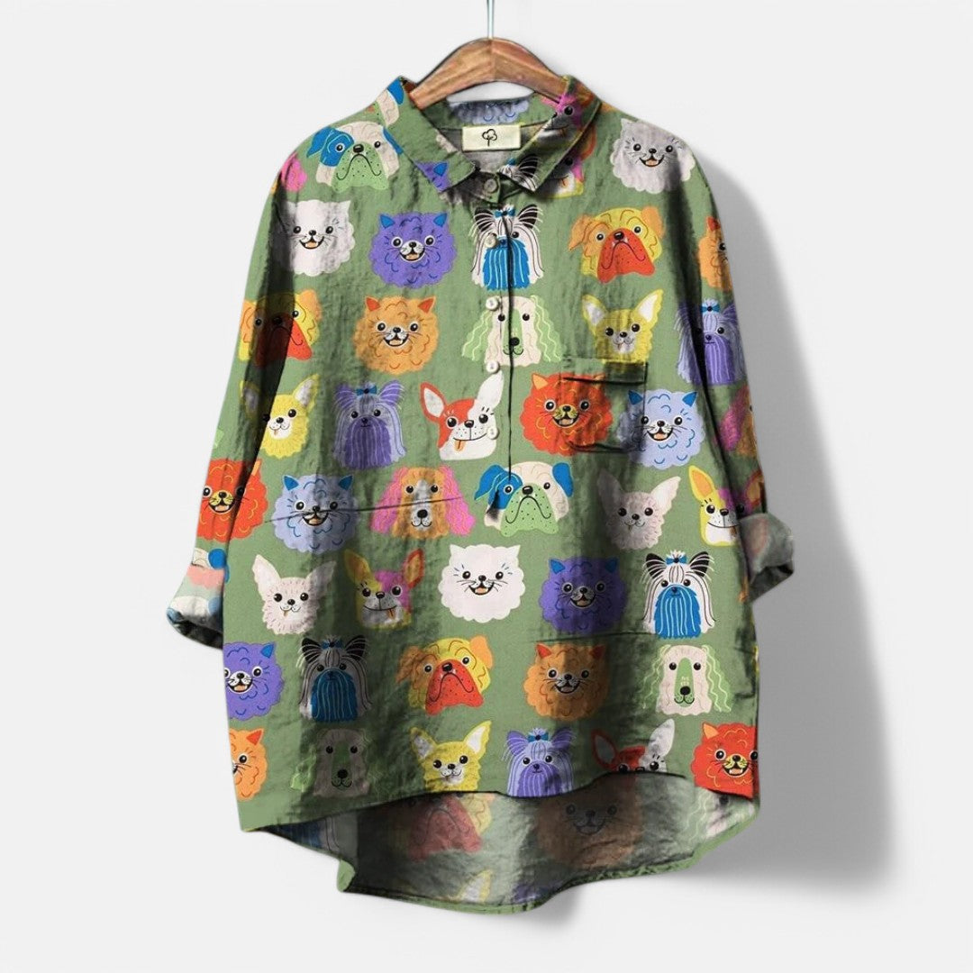 Dog-Print Comfort Blouse