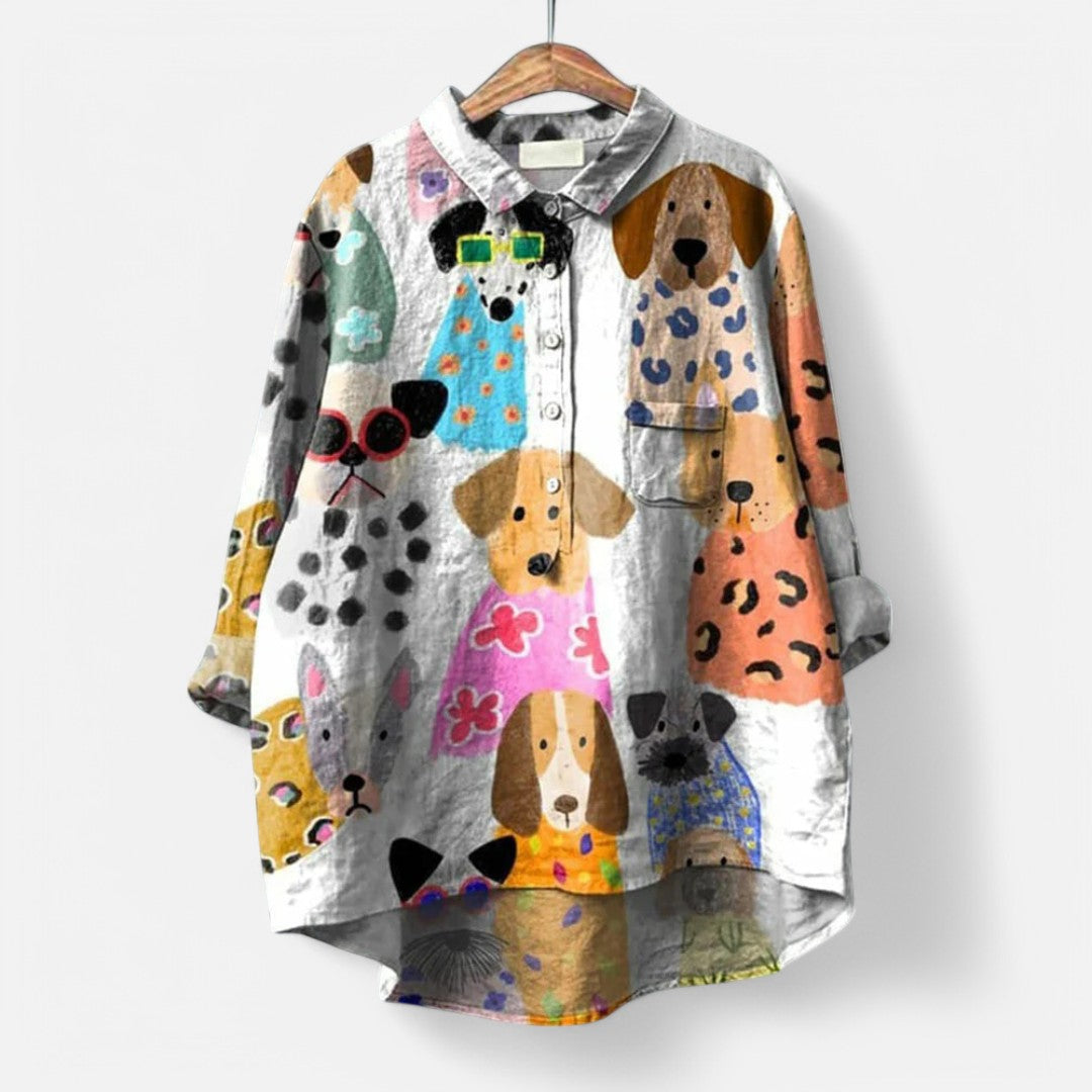 Dog-Print Comfort Blouse