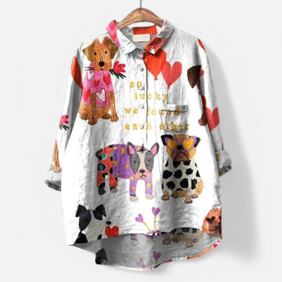 Dog-Print Comfort Blouse