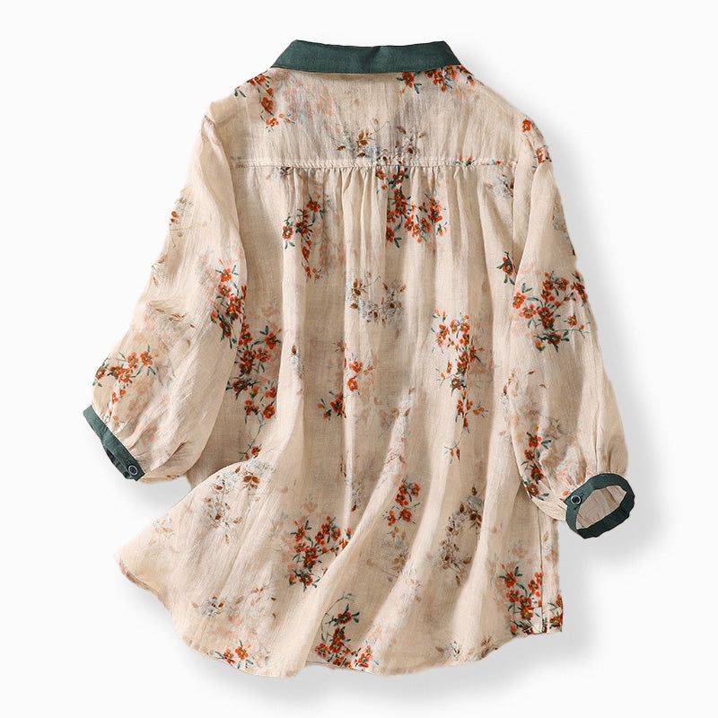 Elegante Blusa Floreale Lino