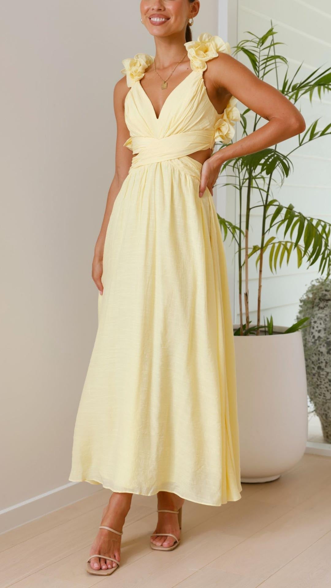 Abito Maxi Giallo Effetto-Snello