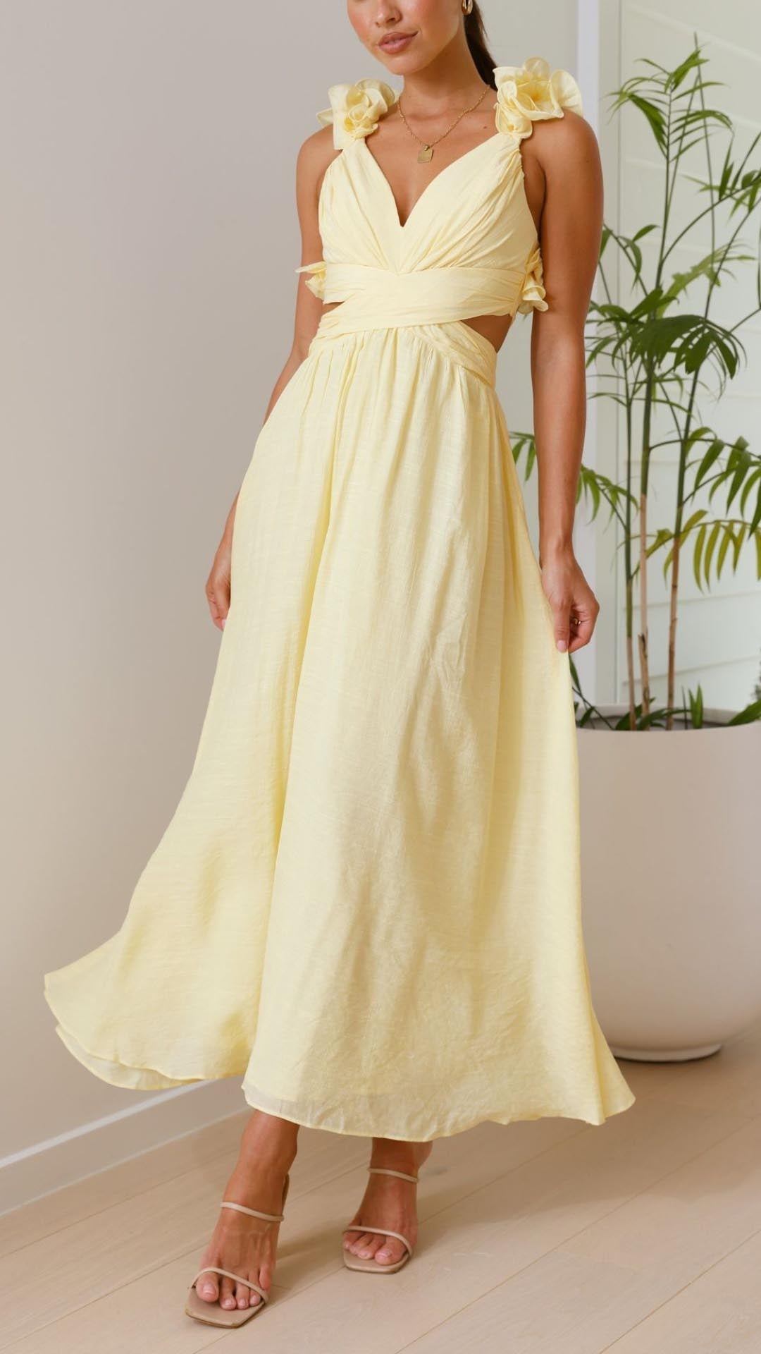 Abito Maxi Giallo Effetto-Snello