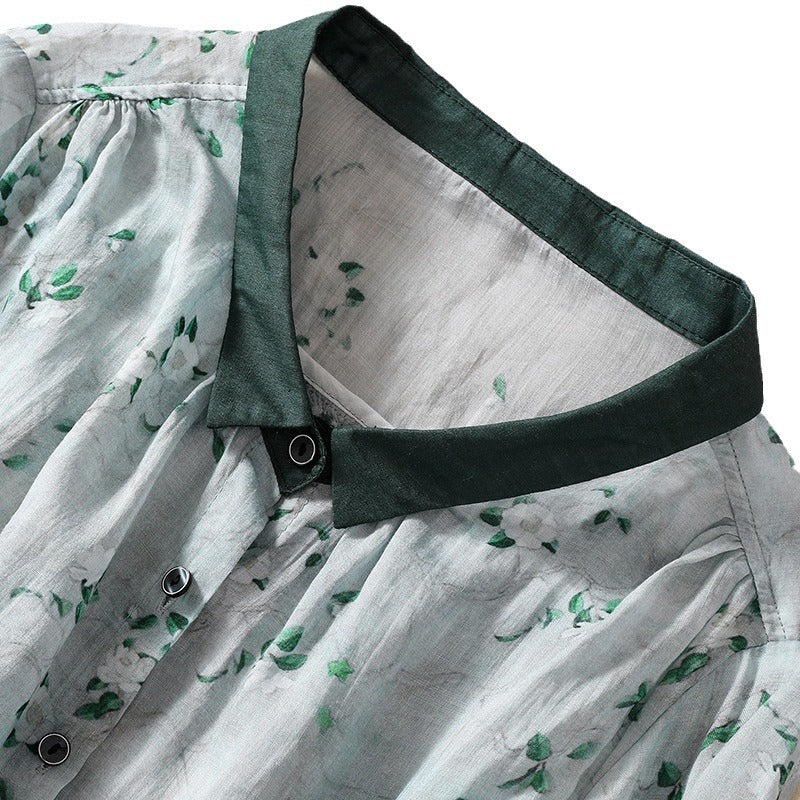 Elegante Blusa Floreale Lino