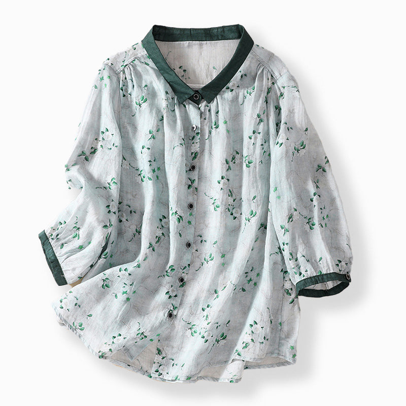 Elegante Blusa Floreale Lino