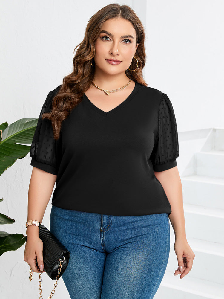 Rema Sheer-Sleeve V-Neck Top