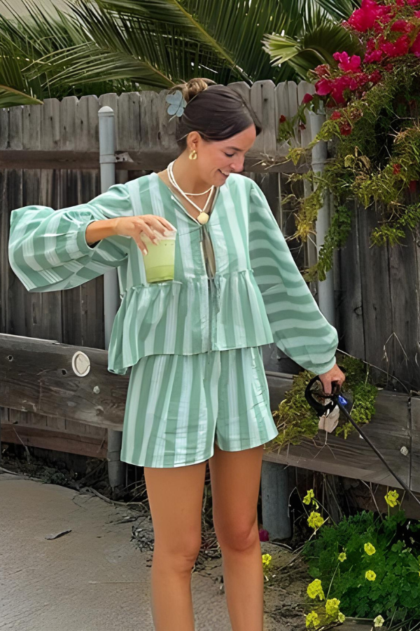 Chic Coastal Blouse-Shorts Set