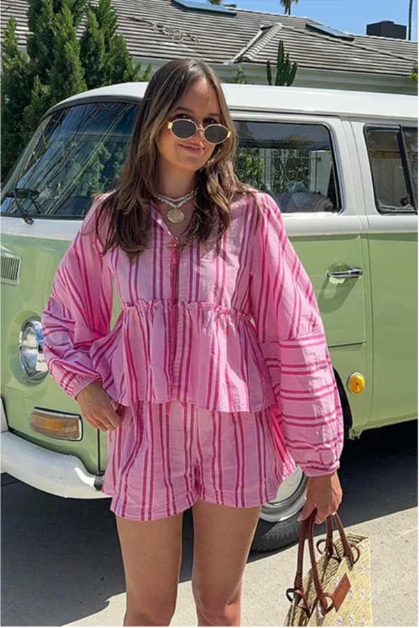 Chic Coastal Blouse-Shorts Set