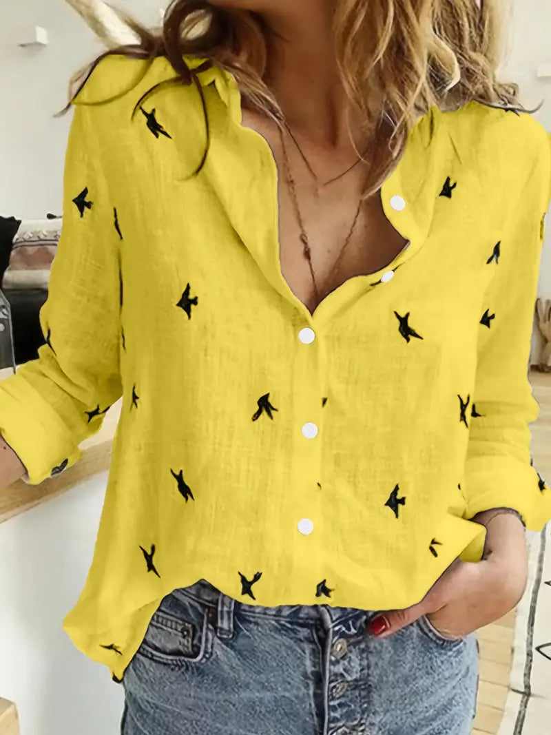 Blusa Stampa Uccelli Comfort-Stretch