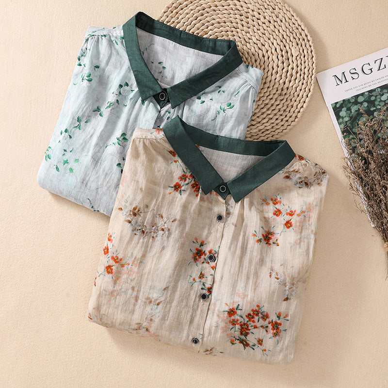 Elegante Blusa Floreale Lino