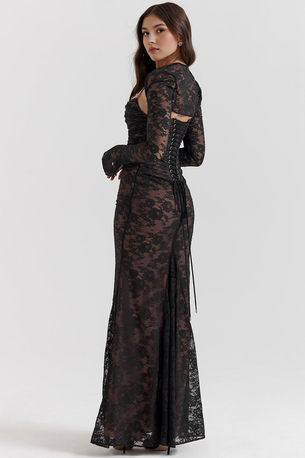 Celeste Eleganza: Abito Maxi in Pizzo