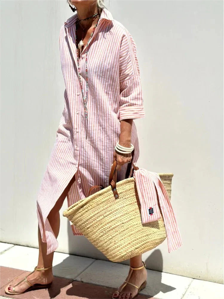 Chic Collared Striped Dress