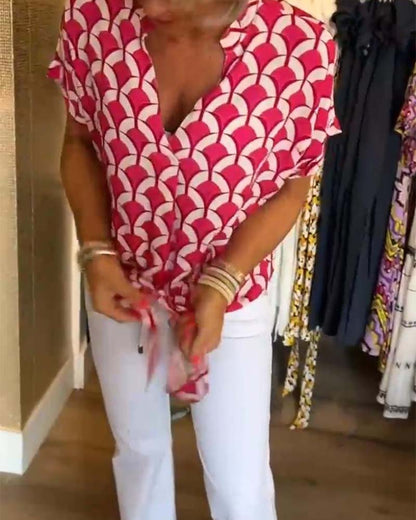 Ageless Elegance: Geometric V-Neck Top