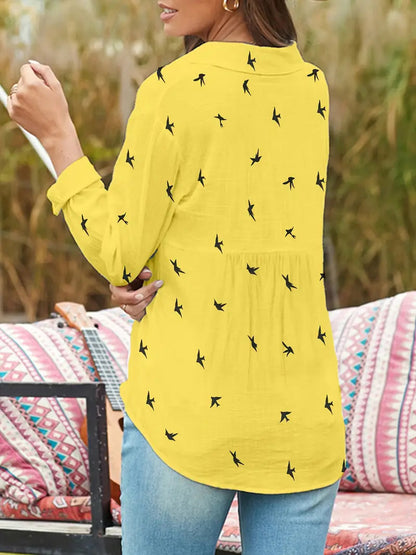 Blusa Stampa Uccelli Comfort-Stretch