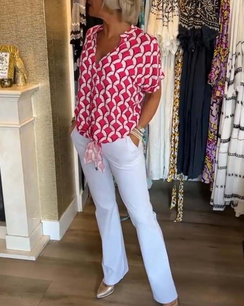 Ageless Elegance: Geometric V-Neck Top