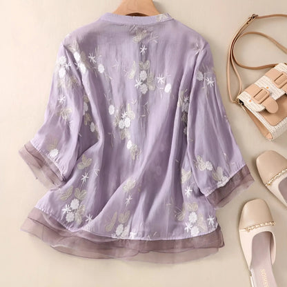 Eleganza Ricamata Top in Cotone