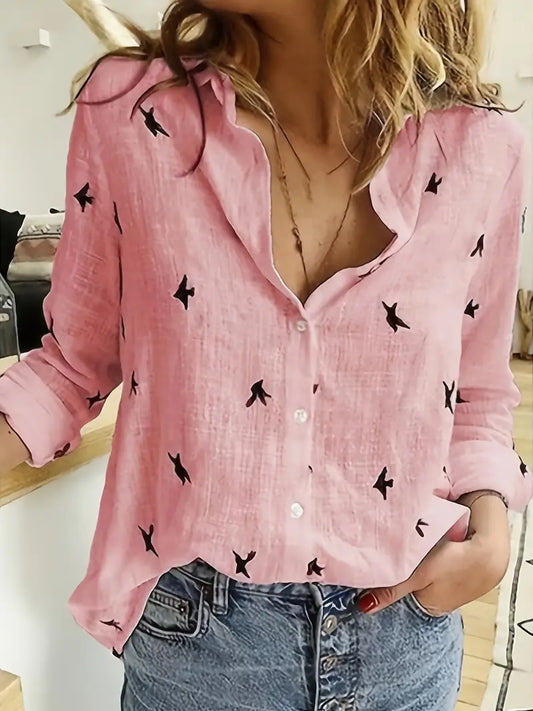Blusa Stampa Uccelli Comfort-Stretch