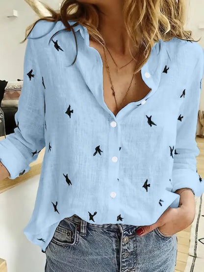 Blusa Stampa Uccelli Comfort-Stretch