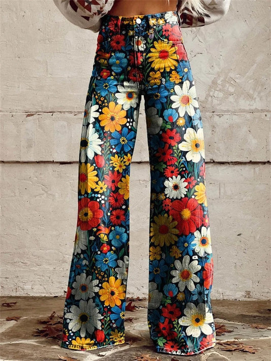 Pantaloni Floreali Vita Alta