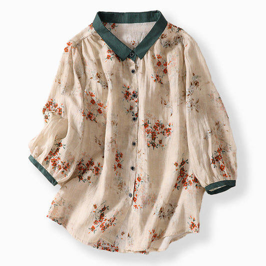 Elegante Blusa Floreale Lino