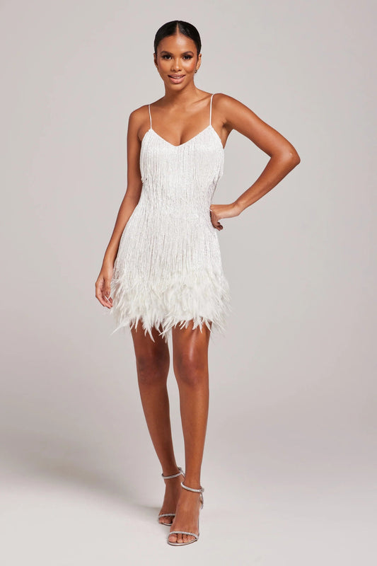 Feather-Adorned Mini Dress