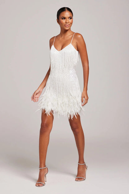 Feather-Adorned Mini Dress