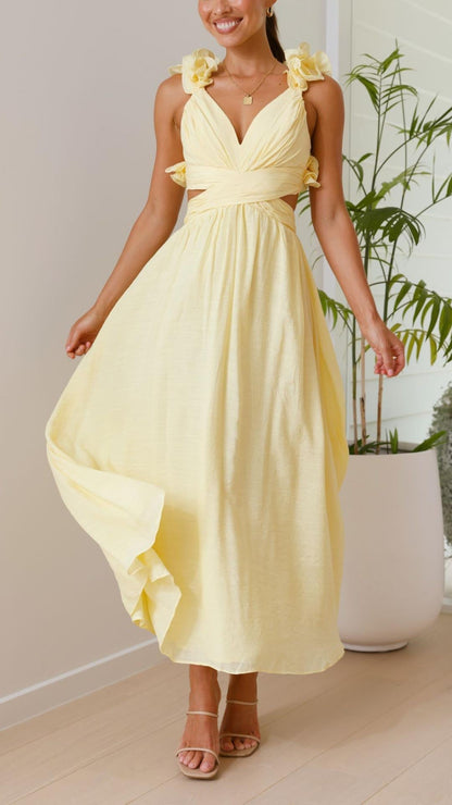 Abito Maxi Giallo Effetto-Snello
