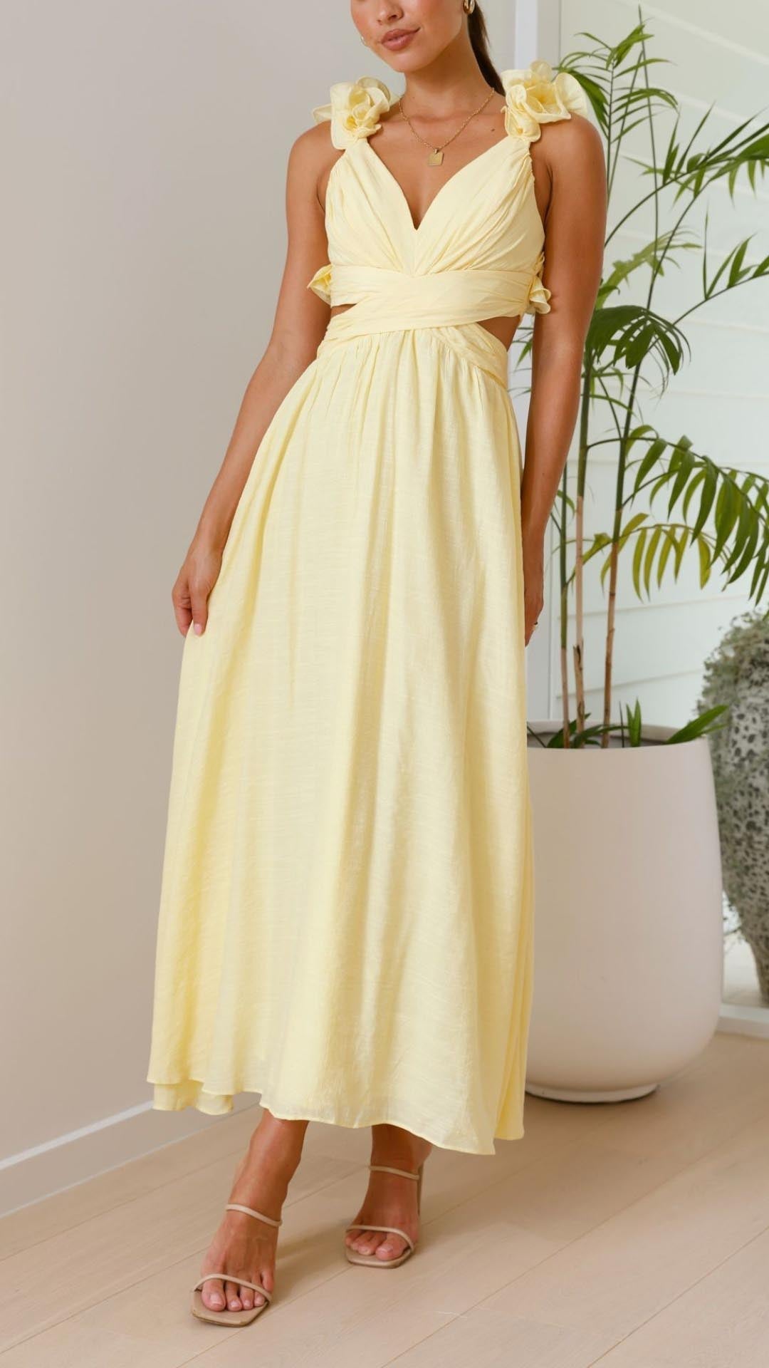 Abito Maxi Giallo Effetto-Snello