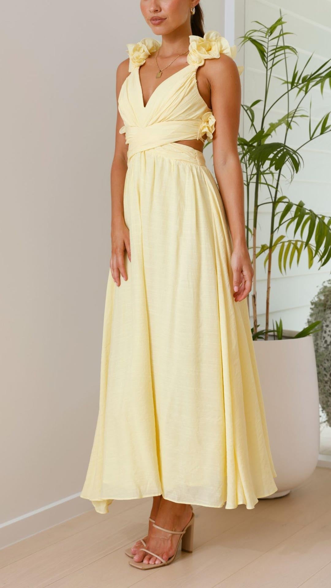 Abito Maxi Giallo Effetto-Snello