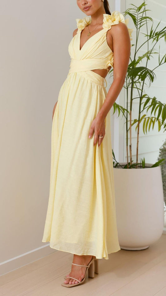 Abito Maxi Giallo Effetto-Snello