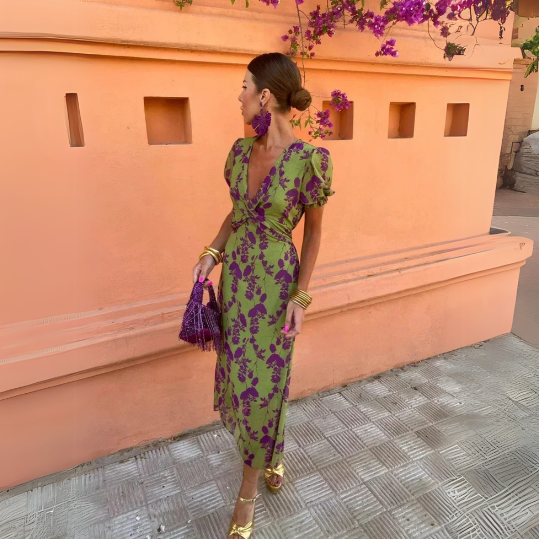 Vintage-Chic Floral Midikleid