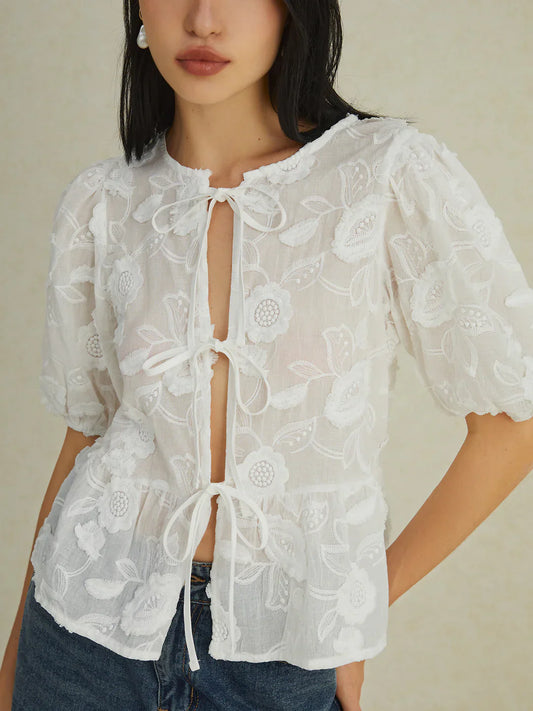 Elegante Camicetta Fiorita con Nodo