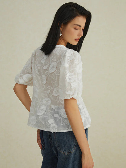 Elegante Camicetta Fiorita con Nodo
