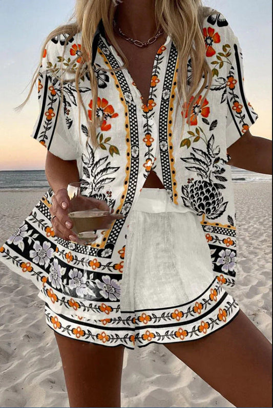 Completo Floreale in Lino Leggero