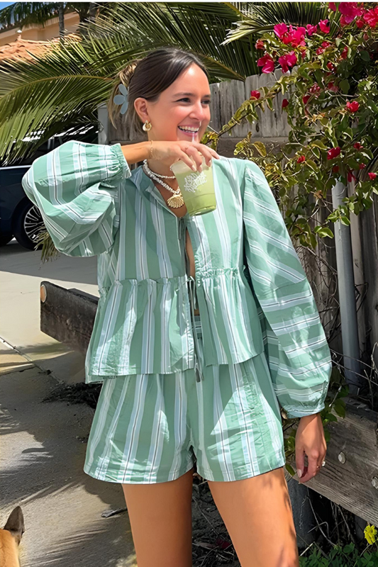Chic Coastal Blouse-Shorts Set
