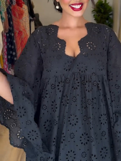 Abito Nero Elegante Hollow Chic