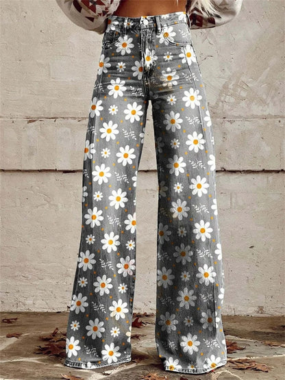 Pantaloni Floreali Vita Alta