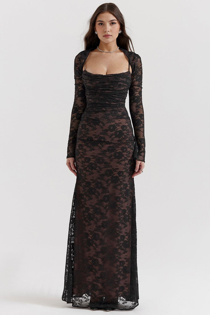 Celeste Eleganza: Abito Maxi in Pizzo