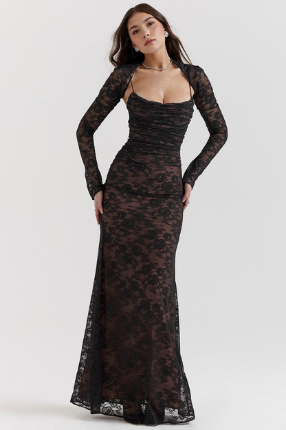 Celeste Eleganza: Abito Maxi in Pizzo