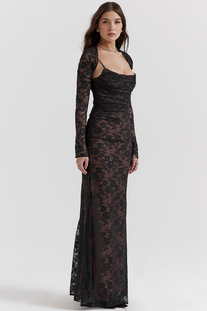 Celeste Eleganza: Abito Maxi in Pizzo