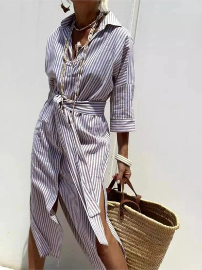 Chic Collared Striped Dress