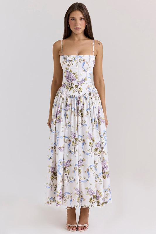 Abito Snellente Floreale Midi